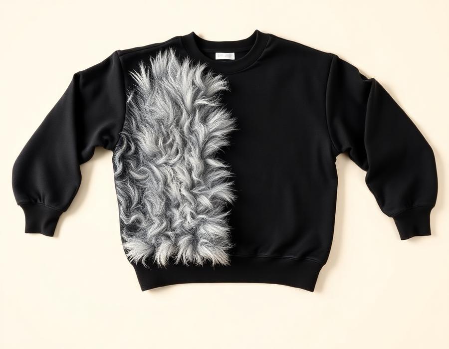Concept visualization: black sweatshirt with pet hair on the left, clean on the right